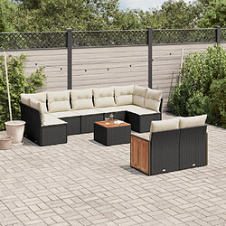 vidaXL Salon de jardin 10 pcs avec coussins noir résine tressée 