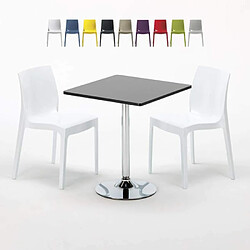 Grand Soleil Table Noir et 2 Chaises Colorées Polypro