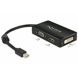 DeLock 62631 Adaptateur Mini-DisplayPort 1.1 vers VGA/HDMI-A/DVI 0,24 m Noir