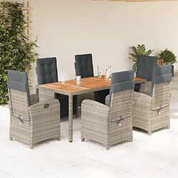 vidaXL Ensemble à manger de jardin et coussins 7 pcs gris rotin 