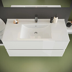 Kiamami Valentina MEUBLE DE SALLE DE BAIN AVEC TIROIRS 100CM BLANC BRILLANT, LAVABO ET MIROIR | BENACO