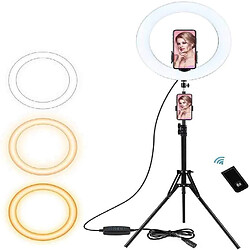 Justgreenbox Selfie Ring Light avec trépied et support de téléphone pour la diffusion en direct, Blanc 