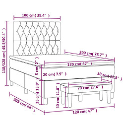 vidaXL Sommier à lattes de lit et matelas Gris clair 120x200cm Velours pas cher