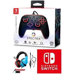 Power A Manette filaire SWITCH SPECTRA RGB Officielle Nintendo avec Câble USB détachable+ CASQUE SWITCH ROUGE ET BLEU