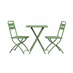 Mes Ensemble table + 2 chaises de jardin pliable en métal vert - BACA