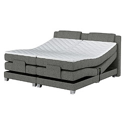 Vente-Unique Ensemble complet boxspring tête de lit + sommiers relaxation électrique + matelas + surmatelas - 2 x 90 x 200 cm - Tissu - Gris clair - CASTEL de PALACIO