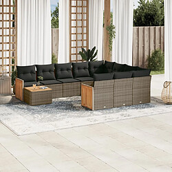 vidaXL Salon de jardin 11 pcs avec coussins gris résine tressée 