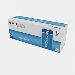 Agfa Photo AgfaPhoto Piles Alcalines PLUS E-Block 6LR61 (9V, Lot de 10) - Longue Durée de Vie - Idéales pour Appareils Photo, Télécommandes et Gadgets Électroniques - Performance Fiable et Constante - Noir 