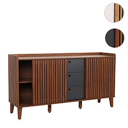 Mendler Sideboard HWC-M48, commode, porte coulissante compartiment de rangement, bois massif de manguier MDF 81x150x40cm ~ aspect noyer, tiroirs gris foncé