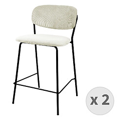 Moloo CLARA-Tabouret de bar en tissu cotelé Ecru et métal noir mat (x2)