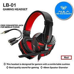 Riffi Aula LB-01 Casque de jeu Power Bass Noise-Off Pilotes 50 mm Câble 2 m 2x audio/micro 3,5 mm Rouge pas cher