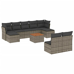 vidaXL Salon de jardin avec coussins 10 pcs gris résine tressée