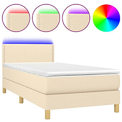 vidaXL Sommier à lattes de lit avec matelas LED Crème 100x200 cm Tissu