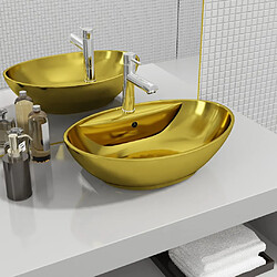 vidaXL Lavabo avec trop-plein 58,5 x 39 x 21 cm Céramique Doré