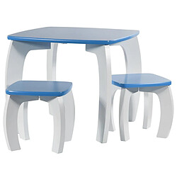 Pegane Ensemble de table et 2 tabourets pour enfant en bois coloris bleu, blanc