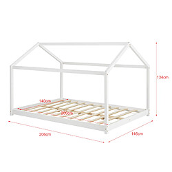 Acheter Lit d'Enfant Forme Maison Cerro avec Matelas Mousse à Froid 140 x 200 cm Blanc [en.casa]