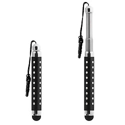 Avizar Stylet Retractable Noir avec Strass pour écran Tactile - Attache Jack 3.5 mm