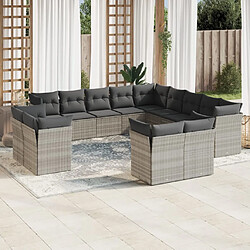 vidaXL Salon de jardin avec coussins 13 pcs gris clair résine tressée