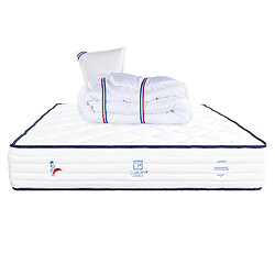 LUXURY LITERIE Matelas 90x190 cm, Patriote, 27cm, Ressorts Ensachés, mémoire de forme , Indépendance du Couchage, Soutien ferme + Oreiller + Couette