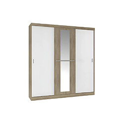 Vente-Unique Armoire 3 portes coulissantes - Avec miroir - L205 cm - Naturel et beige - DIDDA II