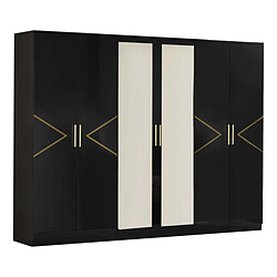 Dansmamaison Armoire 4 portes + 2 portes miroir Noir Brillant/Or - LADABI