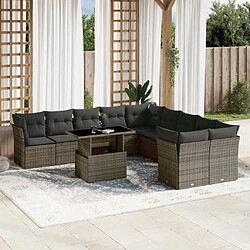 vidaXL Salon de jardin 11 pcs avec coussins gris résine tressée 