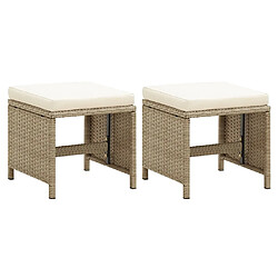 vidaXL Tabourets de jardin lot de 2 avec coussins Résine tressée Beige