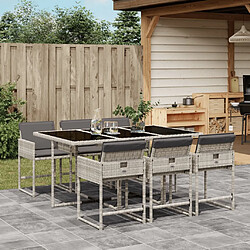 vidaXL Ensemble à manger de jardin et coussins 7 pcs gris clair rotin