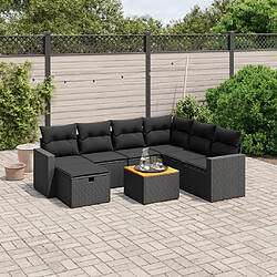 Maison Chic Ensemble Tables et chaises d'extérieur 8 pcs avec coussins,Salon de jardin noir résine tressée -GKD773092