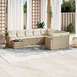 vidaXL Salon de jardin avec coussins 10 pcs beige résine tressée