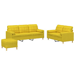 vidaXL Ensemble de canapés 3 pcs avec coussins jaune clair tissu