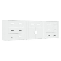 Maison Chic Lot de 3 Commode Buffet - Meuble de rangements Blanc Bois d'ingénierie -GKD42799