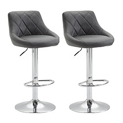 Decoshop26 2x Tabourets de bar en synthétique gris pivotant avec repose-pieds TDB10080 