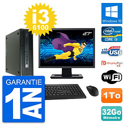 PC HP 600 G2 SFF Ecran 27" Intel i3-6100 RAM 32Go Disque Dur 1To Windows 10 Wifi - Occasion