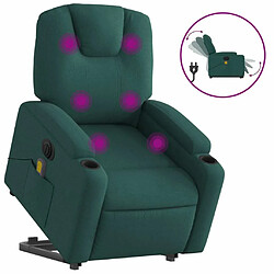 Maison Chic Fauteuil Relax pour salon, Fauteuil inclinable de massage électrique Vert foncé Tissu -GKD50096