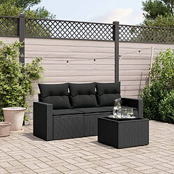 vidaXL Salon de jardin 4 pcs avec coussins noir résine tressée 