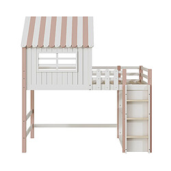 KOMHTOM Lit d'enfant rose 90x200 cm, forme toit avec échelle de sécurité, Chambre de rangement lit multifonctionnel et lit en bois massif avec cadre à Lattes