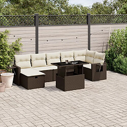 vidaXL Salon de jardin 8 pcs avec coussins marron résine tressée 