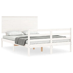 Maison Chic Cadre/structure de lit avec tête de lit pour adulte - Lit Moderne Chambre blanc 120x200 cm bois massif -MN92503