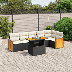 vidaXL Salon de jardin 7 pcs avec coussins noir résine tressée