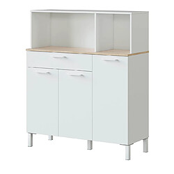 Pegane Buffet meuble cuisine 3 portes + tiroir coloris blanc artic / chêne canadien - Hauteur 126 cm x Longueur 108 cm x Profondeur 40 cm 