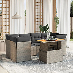 vidaXL Salon de jardin avec coussins 7 pcs gris résine tressée 