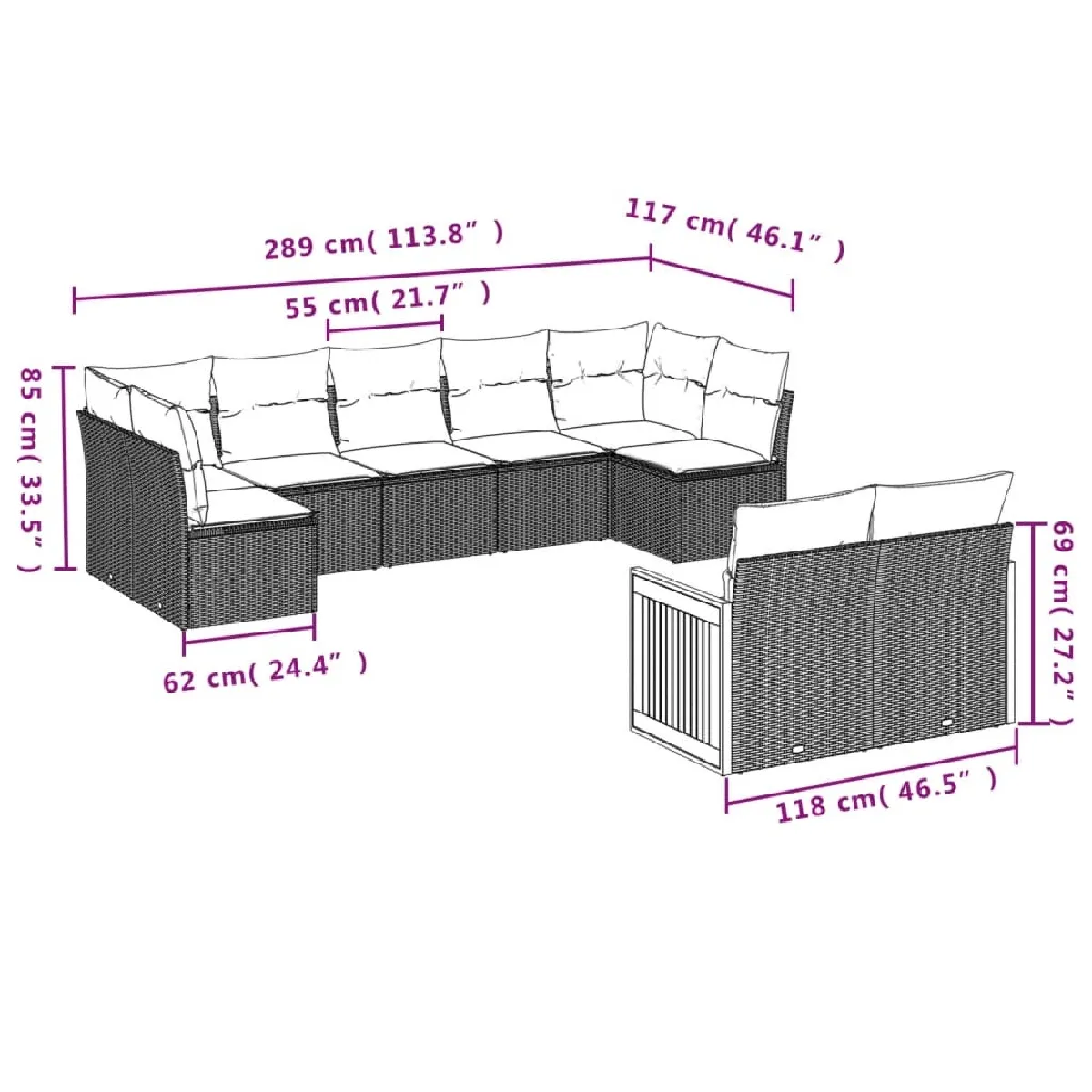 Avis Maison Chic Ensemble Tables et chaises d'extérieur 9 pcs avec coussins,Salon de jardin noir résine tressée -GKD391604