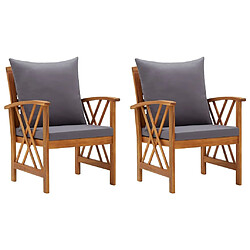 vidaXL Chaises de jardin avec coussins lot de 2 Bois d'acacia massif