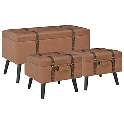 vidaXL Tabourets de rangement lot de 3 Marron Similicuir