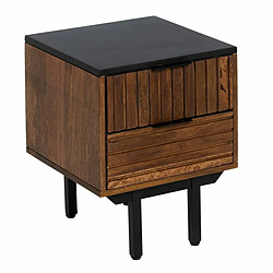 BigBuy Home Table de Nuit ABNER Marron Noir Fer Bois de manguier 40 x 40 x 50 cm