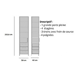 Inside 75 Armoire de rangement 1 porte 3 tiroirs blanc mat largeur 50 cm profondeur 42 cm