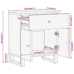 vidaXL Table de chevet marron et noir 50x33x60 cm bois manguier solide pas cher