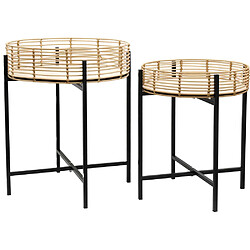 Sil Table d'appoint métal et imitation rotin (Lot de 2).