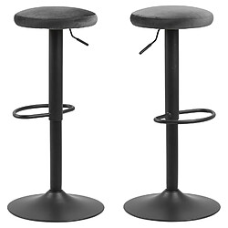 Toilinux Lot de 2 Tabourets de bar avec repose pieds et hauteur réglable en tissu et métal - Gris et Noir